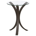 Helena Cappuccino Round Glass Top Accent Side Table with Wooden Frame in Warm Brown Finish